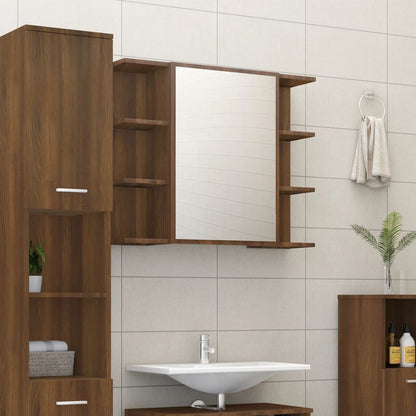 Armoire de toilette avec miroir aspect chêne marron 80x20,5x64cm matériau bois