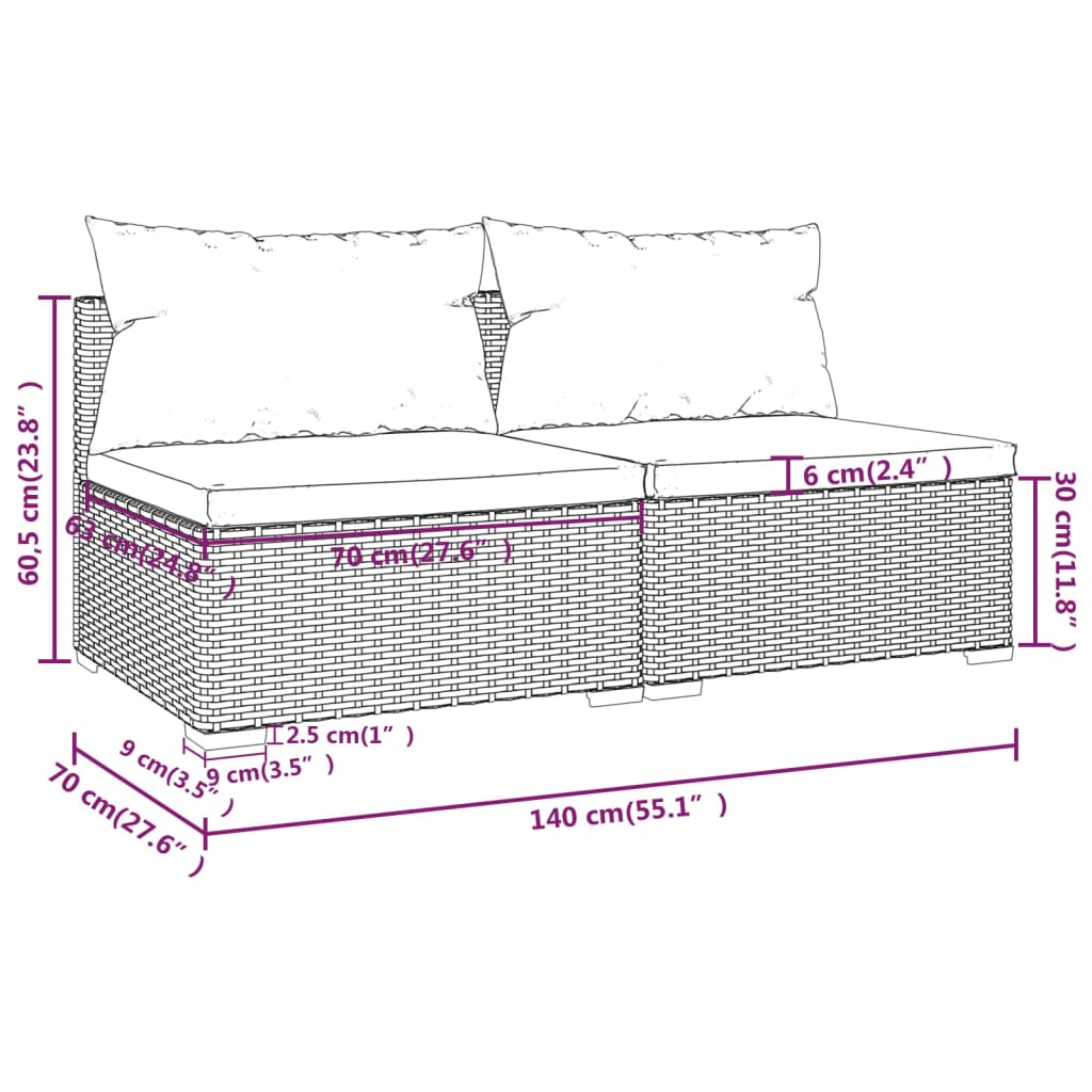 2-tlg. Garten-Lounge-Set mit Kissen Poly Rattan Schwarz