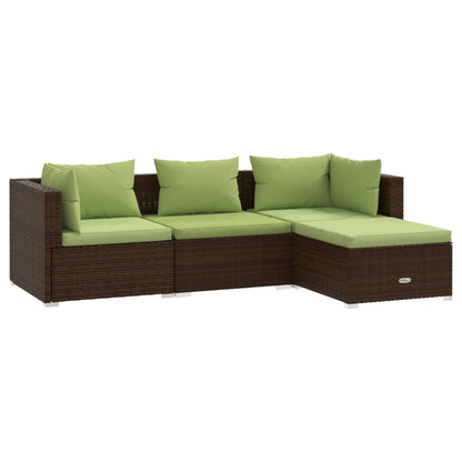 4-tlg. Garten-Lounge-Set mit Auflagen Poly Rattan Braun