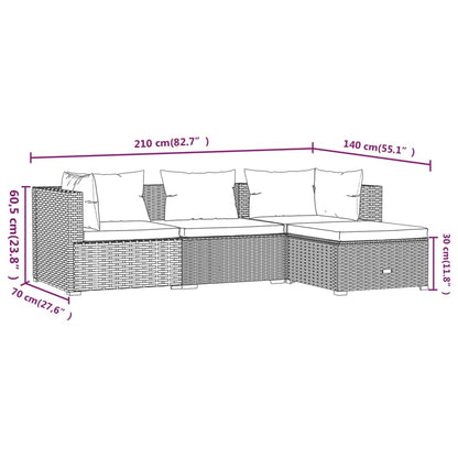 4-tlg. Garten-Lounge-Set mit Auflagen Poly Rattan Braun