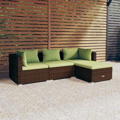 4-tlg. Garten-Lounge-Set mit Auflagen Poly Rattan Braun