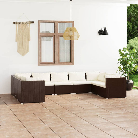 9-tlg. Garten-Lounge-Set mit Kissen Poly Rattan Braun