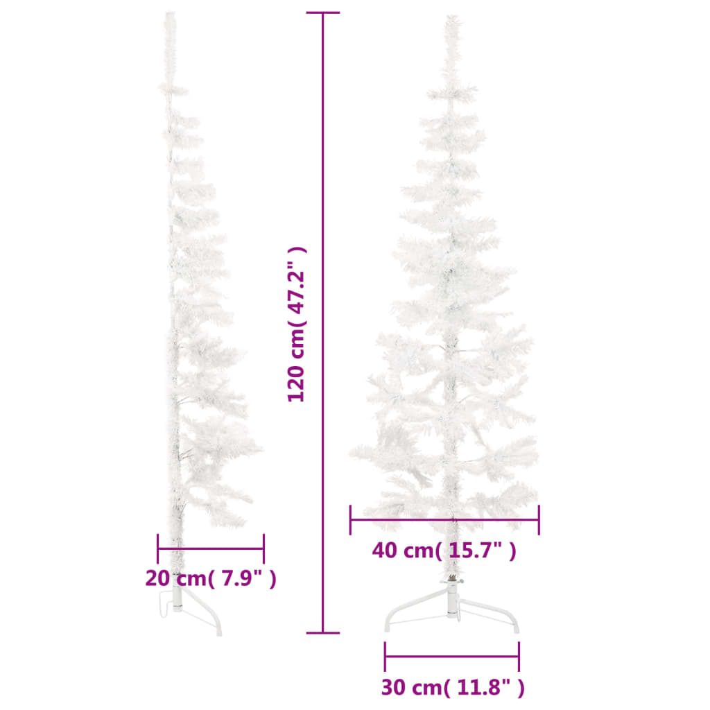 Künstlicher Halb-Weihnachtsbaum mit Ständer Schlank Weiß 120 cm