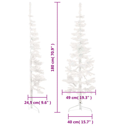 Demi-sapin de Noël artificiel avec support Slim blanc 180 cm