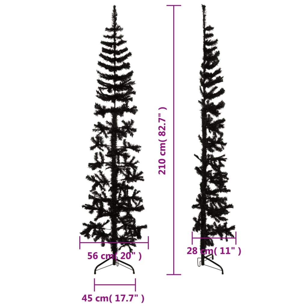 Demi-pied de sapin de Noël artificiel Slim noir 210 cm