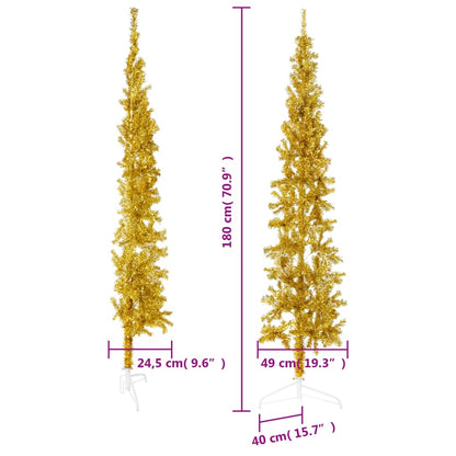 Künstlicher Halb-Weihnachtsbaum mit Ständer Schlank Gold 180 cm