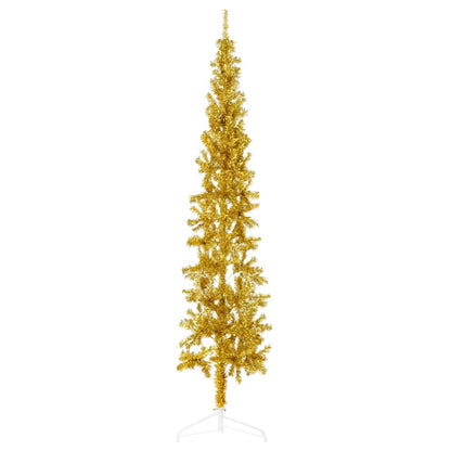 Demi-sapin de Noël artificiel avec support Slim doré 210 cm