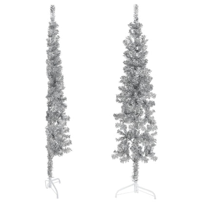 Demi-pied de sapin de Noël artificiel Slim argenté 150 cm