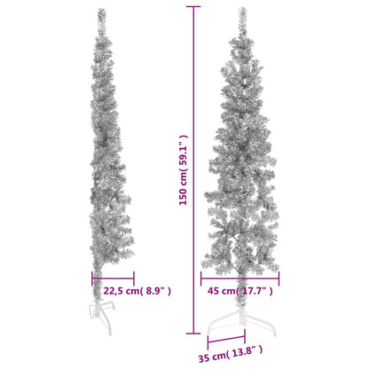 Demi-pied de sapin de Noël artificiel Slim argenté 150 cm