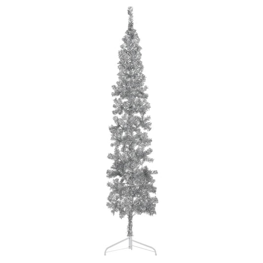 Demi-pied de sapin de Noël artificiel Slim argent 210 cm