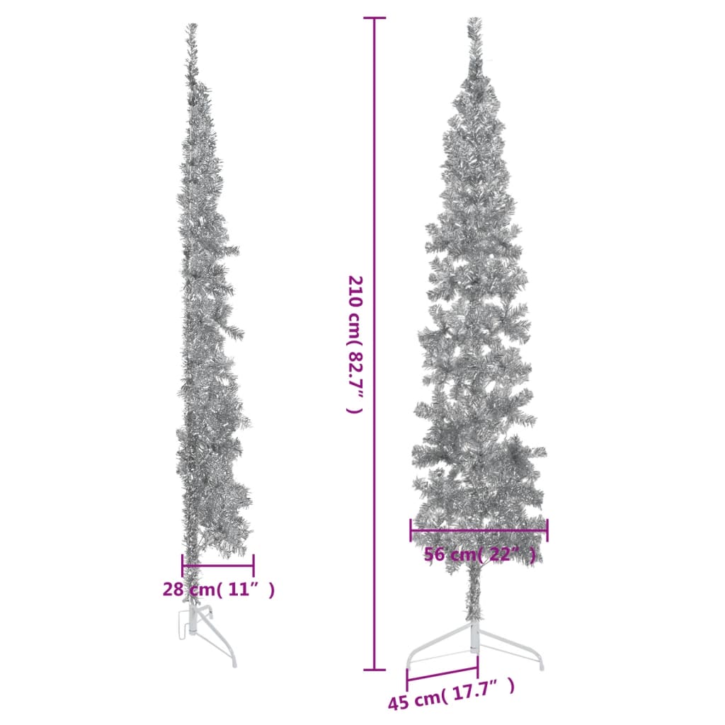 Künstlicher Halb-Weihnachtsbaum Ständer Schlank Silbern 210 cm