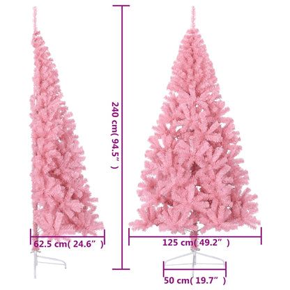 Demi-sapin de Noël artificiel avec support rose 240 cm PVC