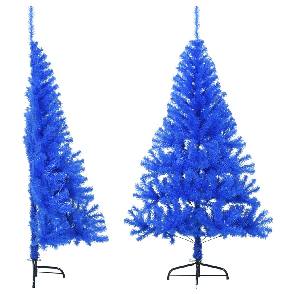 Demi-sapin de Noël artificiel avec support bleu 150 cm PVC