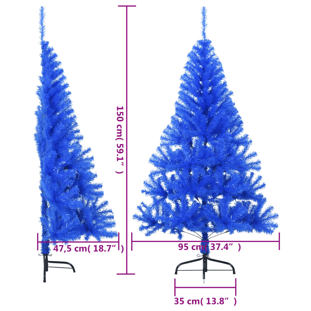 Demi-sapin de Noël artificiel avec support bleu 150 cm PVC