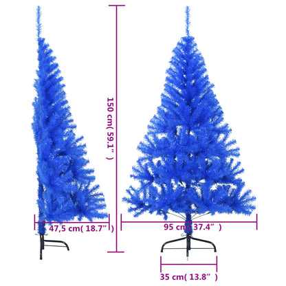 Demi-sapin de Noël artificiel avec support bleu 150 cm PVC