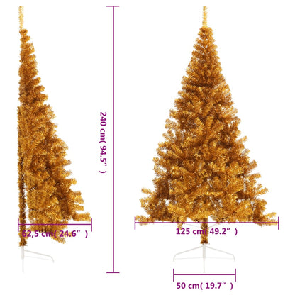 Demi-sapin de Noël artificiel avec support doré 240 cm PET