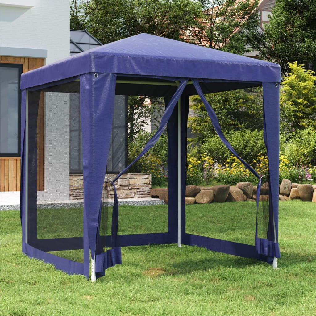 Tente de fête avec 4 parois latérales grillagées bleue 2x2 m HDPE