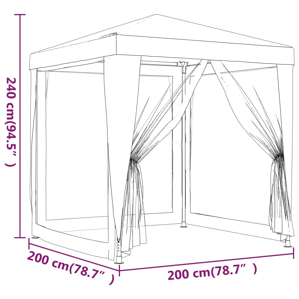 Tente de fête avec 4 parois latérales grillagées Vert 2x2 m HDPE