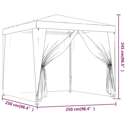 Partyzelt mit 4 Mesh-Seitenwänden Blau 2,5x2,5 m HDPE