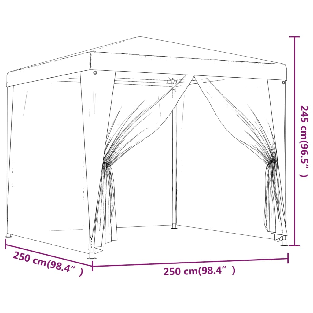 Partyzelt mit 4 Mesh-Seitenwänden Grün 2,5x2,5 m HDPE