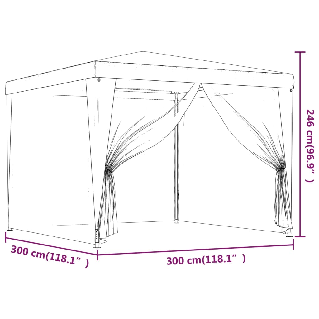 Tente de fête avec 4 parois latérales grillagées vert 3x3 m HDPE