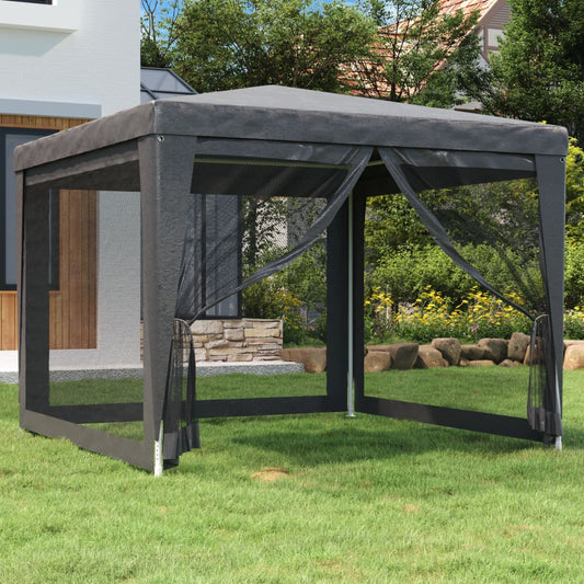 Tente de fête avec 4 parois latérales grillagées anthracite 3x3 m HDPE