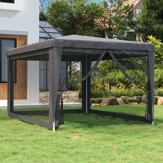 Tente de fête avec 4 parois latérales grillagées anthracite 3x4 m HDPE