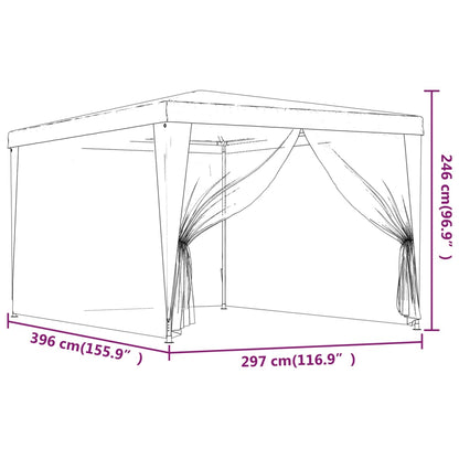 Partyzelt mit 4 Mesh-Seitenwänden Rot 3x4 m HDPE