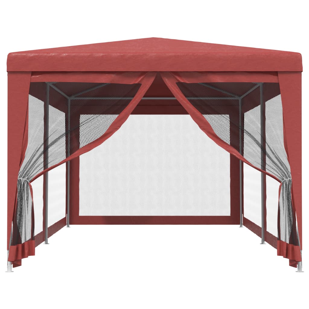 Tente de fête avec 6 parois latérales grillagées rouge 3x6 m HDPE