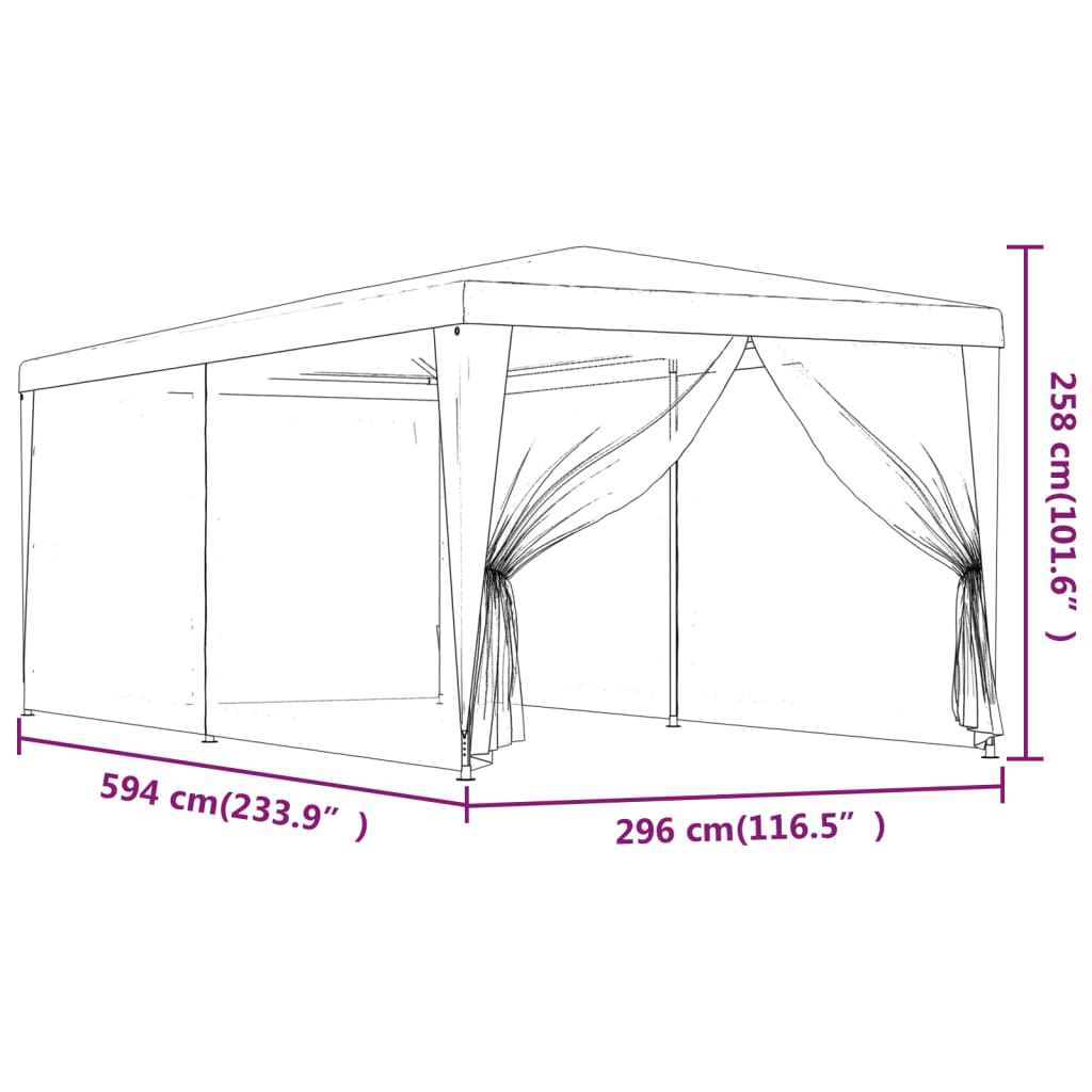 Tente de fête avec 6 parois latérales grillagées rouge 3x6 m HDPE