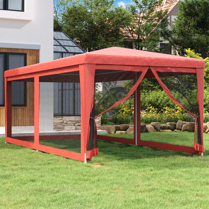 Tente de fête avec 6 parois latérales grillagées rouge 3x6 m HDPE