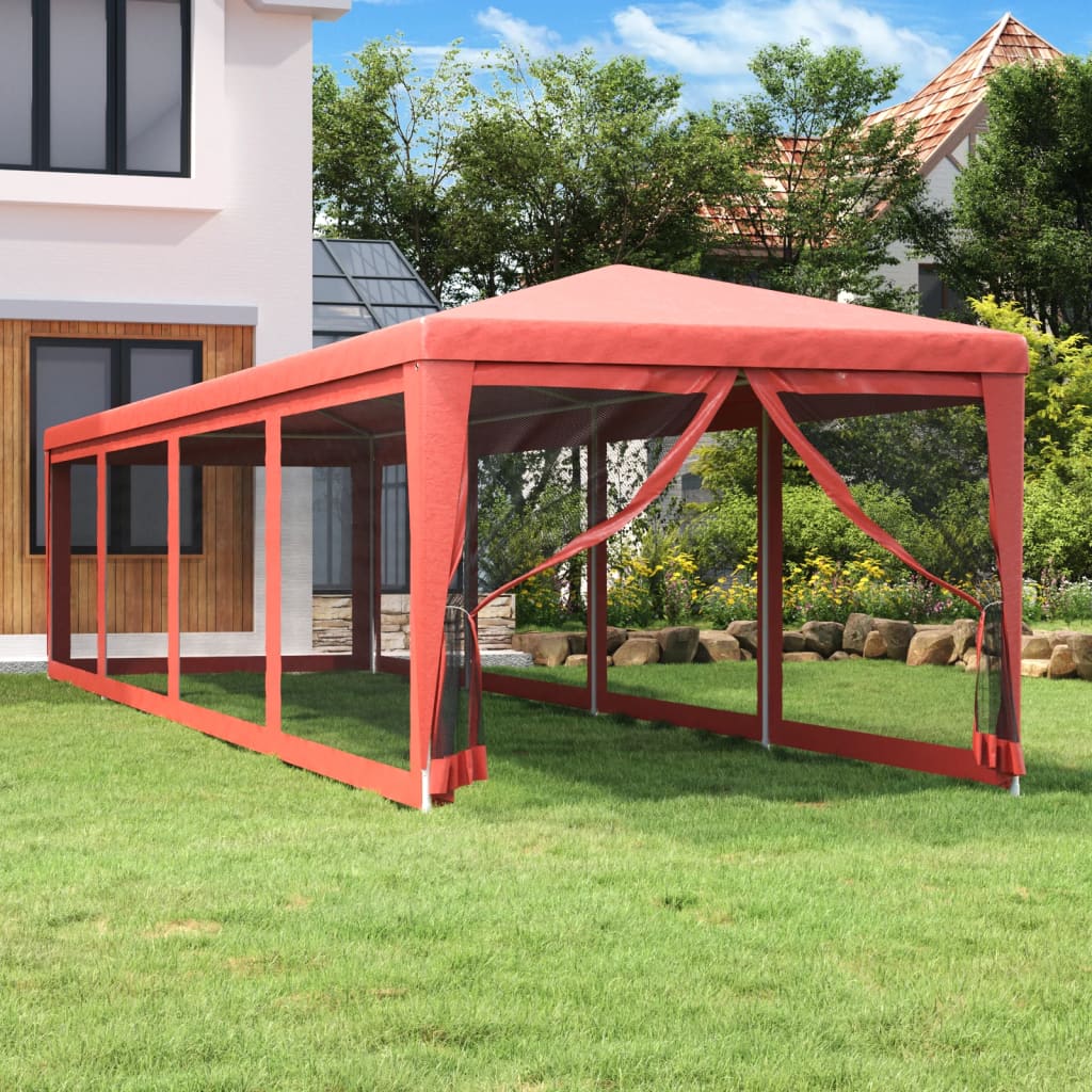 Tente de fête avec parois latérales 10 mailles rouge 3x12 m HDPE