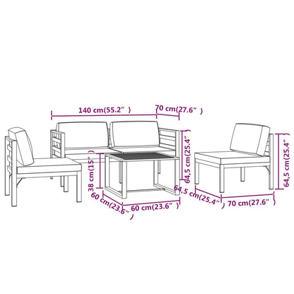 5-tlg. Garten-Lounge-Set mit Kissen Aluminium Anthrazit