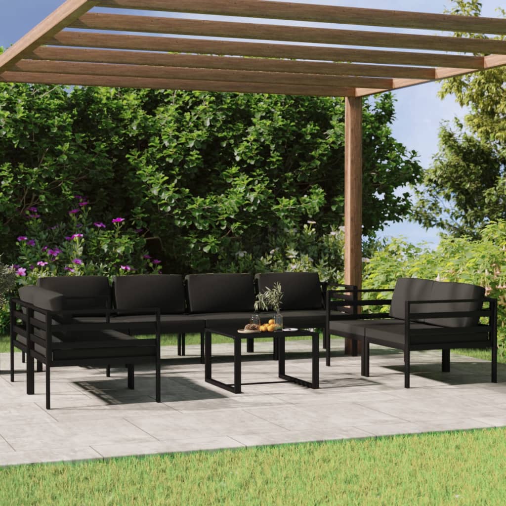 9-tlg. Garten-Lounge-Set mit Kissen Aluminium Anthrazit