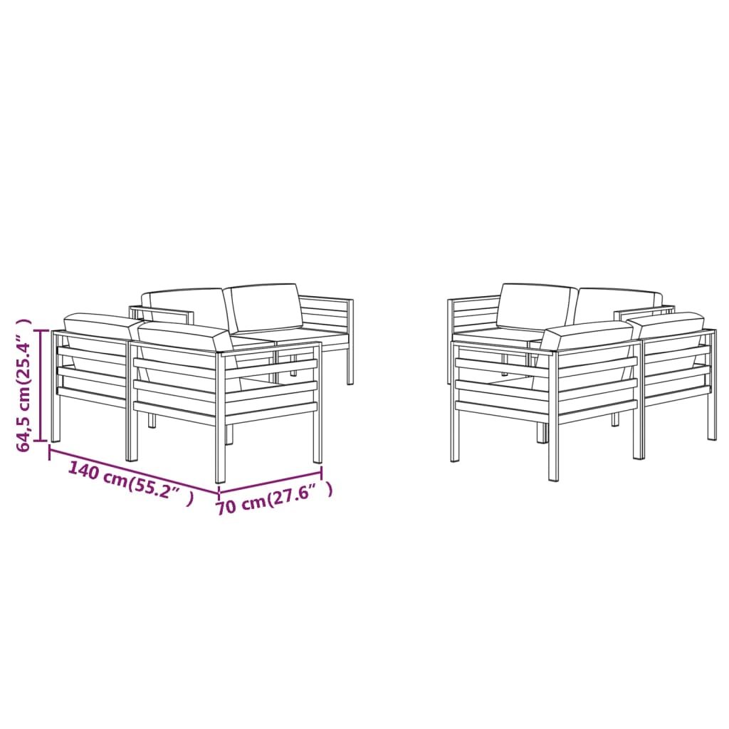 8-tlg. Garten-Lounge-Set mit Kissen Aluminium Anthrazit