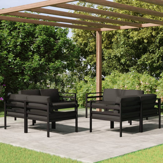 8 pièces Salon de jardin avec coussins aluminium anthracite