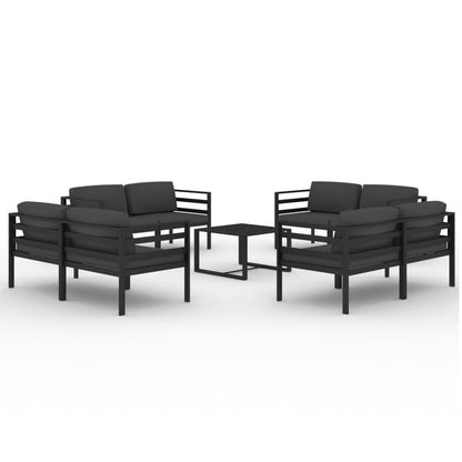 9-tlg. Garten-Lounge-Set mit Kissen Aluminium Anthrazit