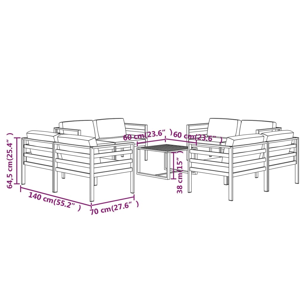 9-tlg. Garten-Lounge-Set mit Kissen Aluminium Anthrazit