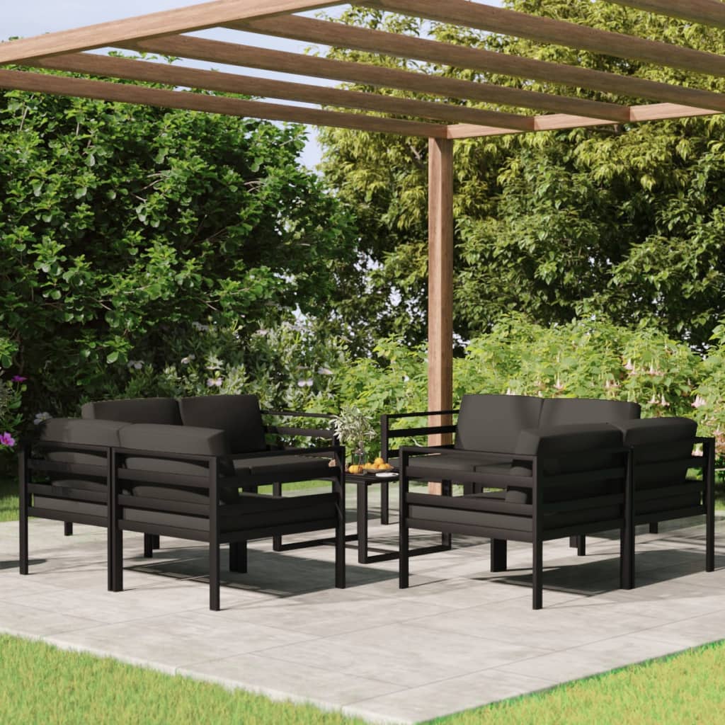 9-tlg. Garten-Lounge-Set mit Kissen Aluminium Anthrazit