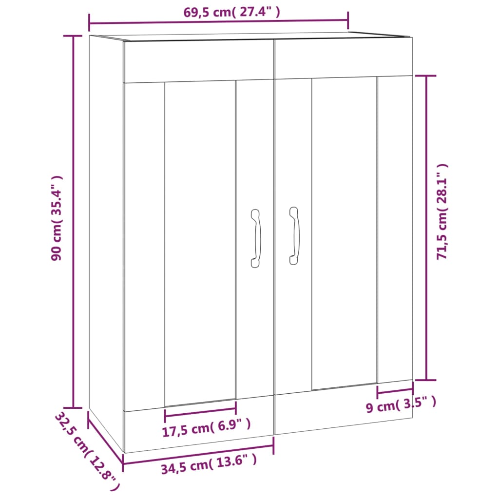 Hängeschrank Schwarz 69,5x32,5x90 cm