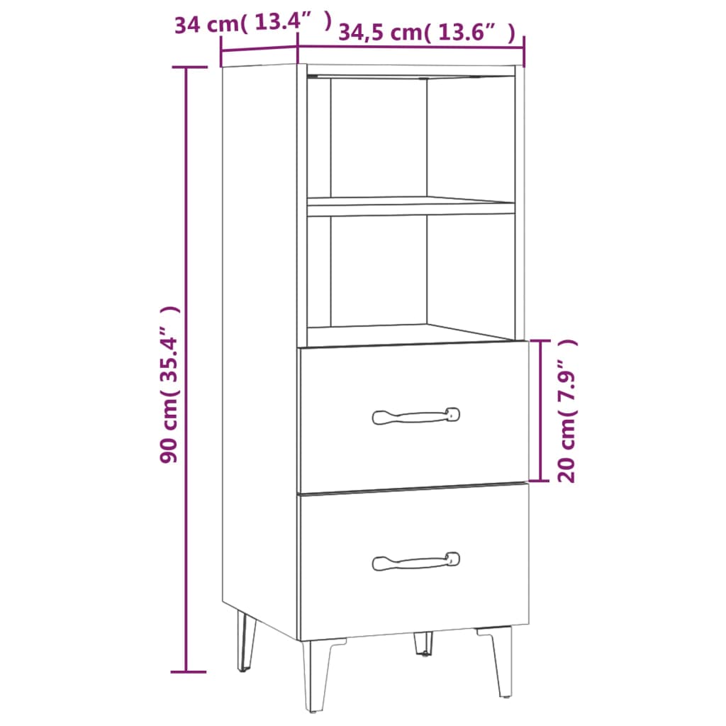 Sideboard Hochglanz-Weiß 34,5x34x90 cm Holzwerkstoff