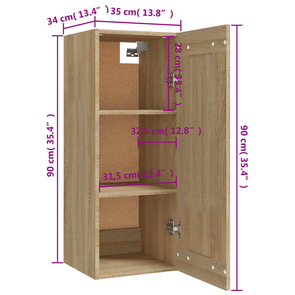 Hängeschrank Sonoma-Eiche 35x34x90 cm Holzwerkstoff