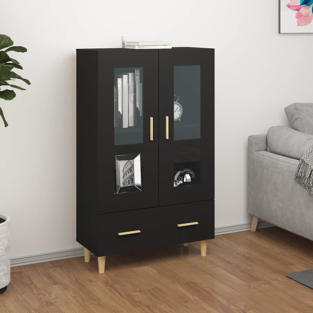 Buffet haut noir 70x31x115 cm en bois