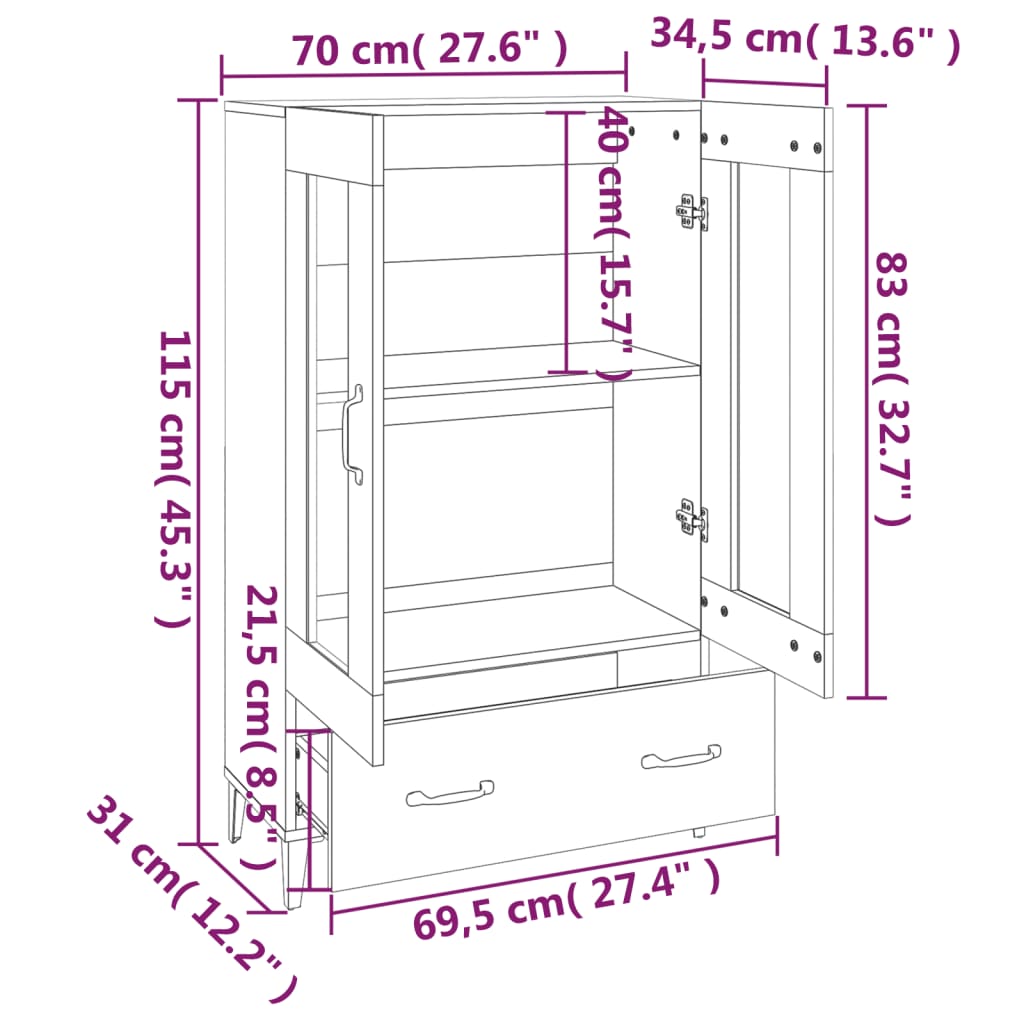 Alacena hormigón gris 70x31x115 cm de madera