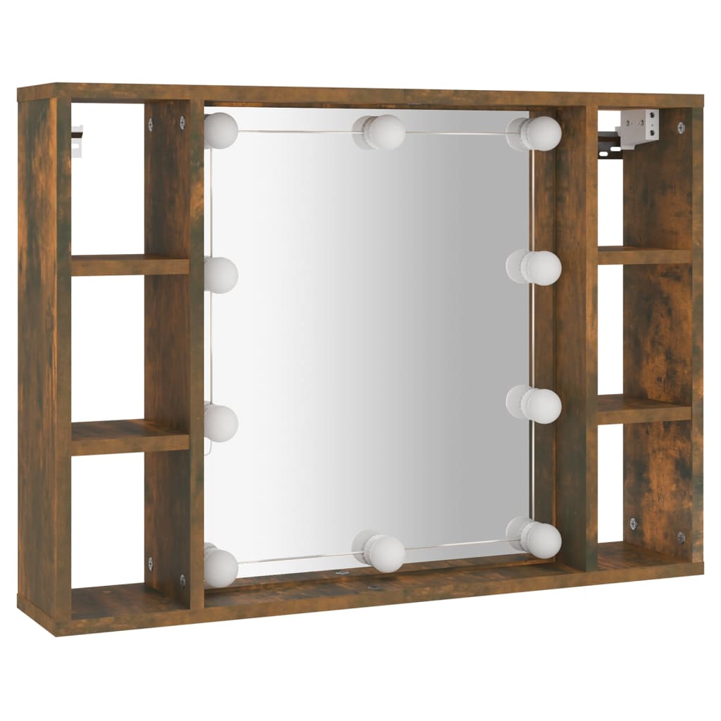 Armoire à miroir avec LED chêne fumé 76x15x55 cm