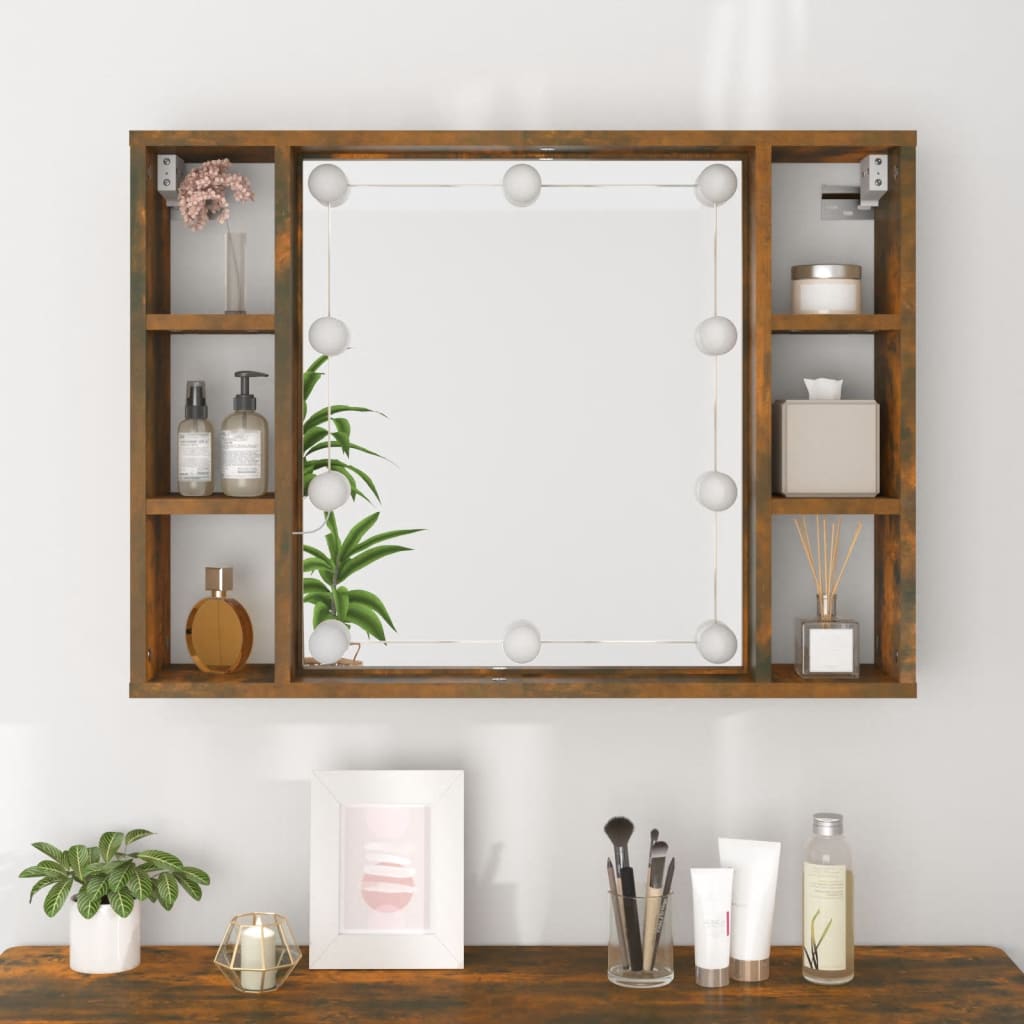 Armoire à miroir avec LED chêne fumé 76x15x55 cm