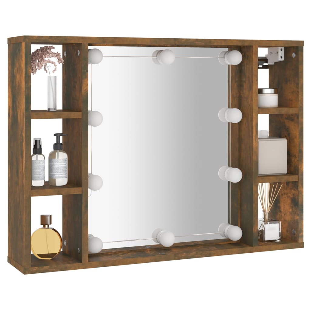 Armoire à miroir avec LED chêne fumé 76x15x55 cm