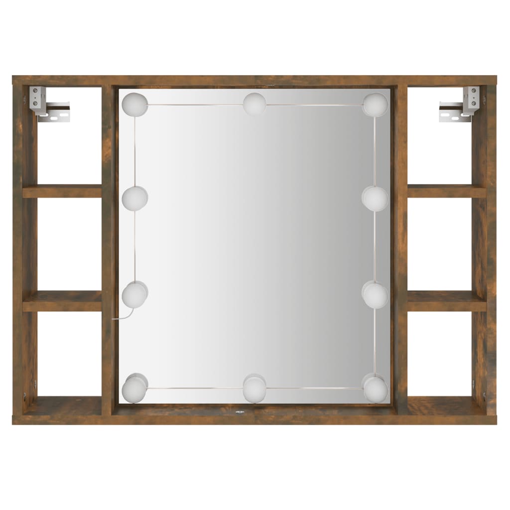 Armoire à miroir avec LED chêne fumé 76x15x55 cm