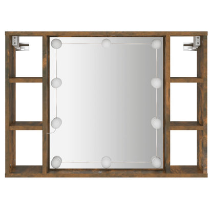 Armoire à miroir avec LED chêne fumé 76x15x55 cm