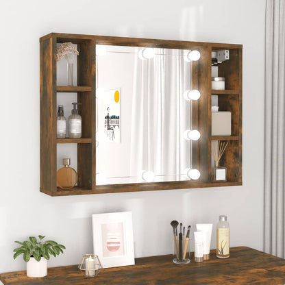 Armoire à miroir avec LED chêne fumé 76x15x55 cm